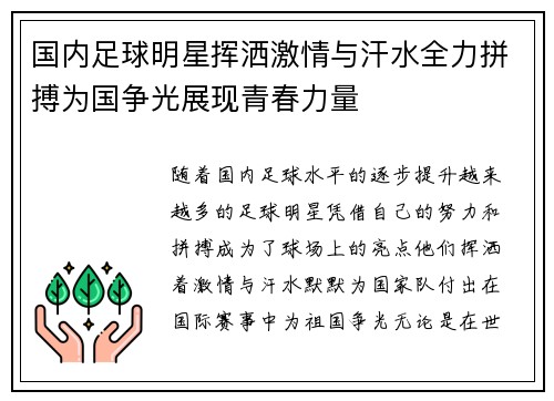 国内足球明星挥洒激情与汗水全力拼搏为国争光展现青春力量