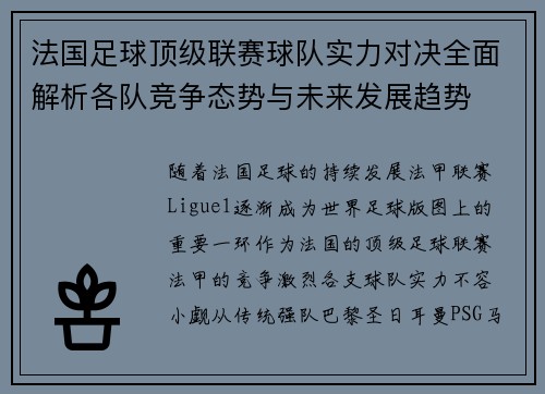 法国足球顶级联赛球队实力对决全面解析各队竞争态势与未来发展趋势