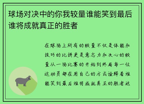 球场对决中的你我较量谁能笑到最后谁将成就真正的胜者