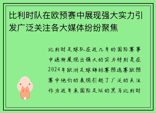 比利时队在欧预赛中展现强大实力引发广泛关注各大媒体纷纷聚焦